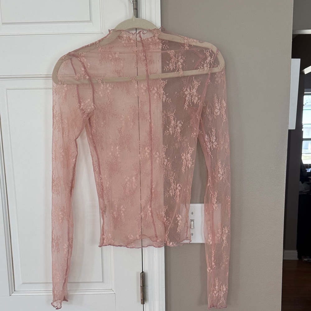 Elegant Pink Lace Sheer Top